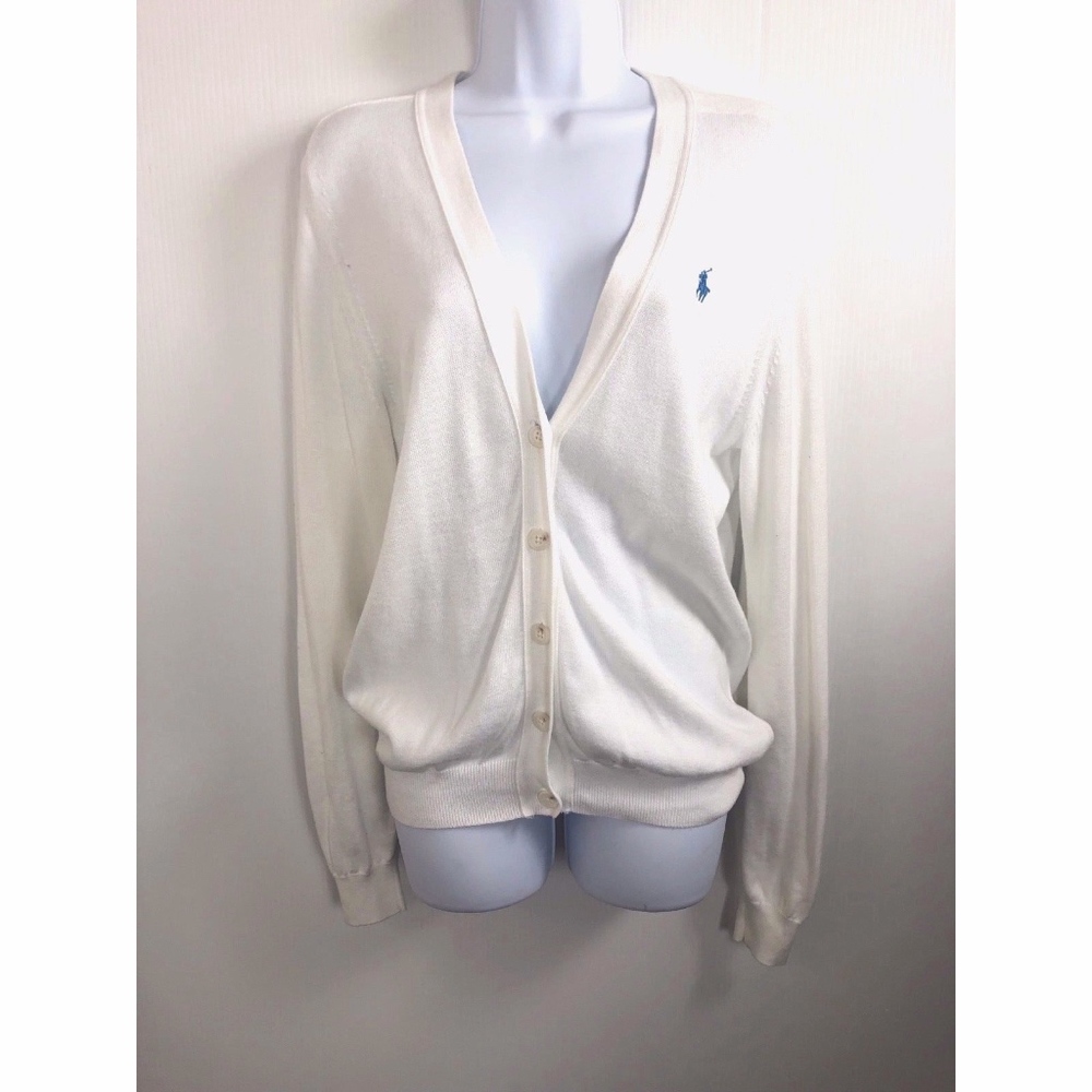 Ralph Lauren Sport Cardigan Large White Cotton